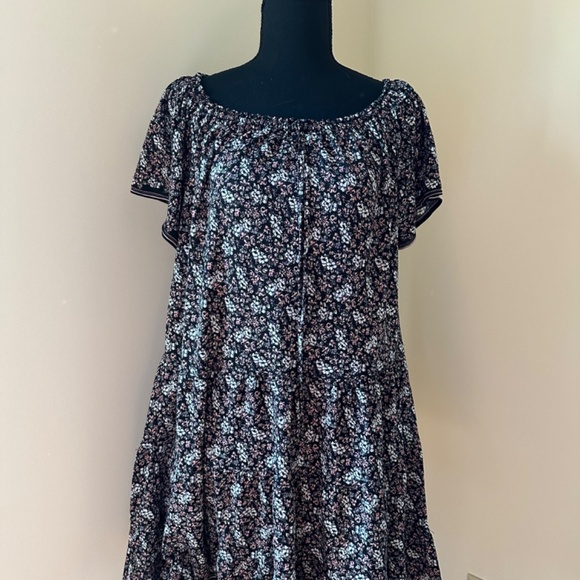 *MAX STUDIO* Pink x Black Floral Short Sleeve Dress Size Large - Picture 1 of 7